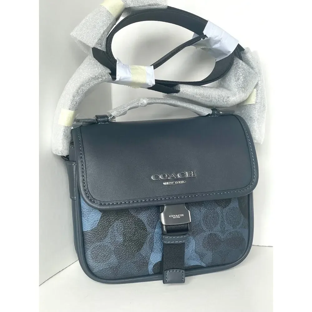 Coach Racer Crossbody Bag Blue Signature Camo Leather Mens CDC15 Compact